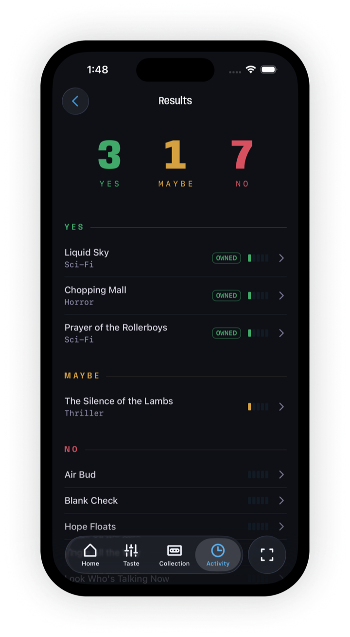 Scan results showing 3 yes, 1 maybe, and 7 no verdicts
